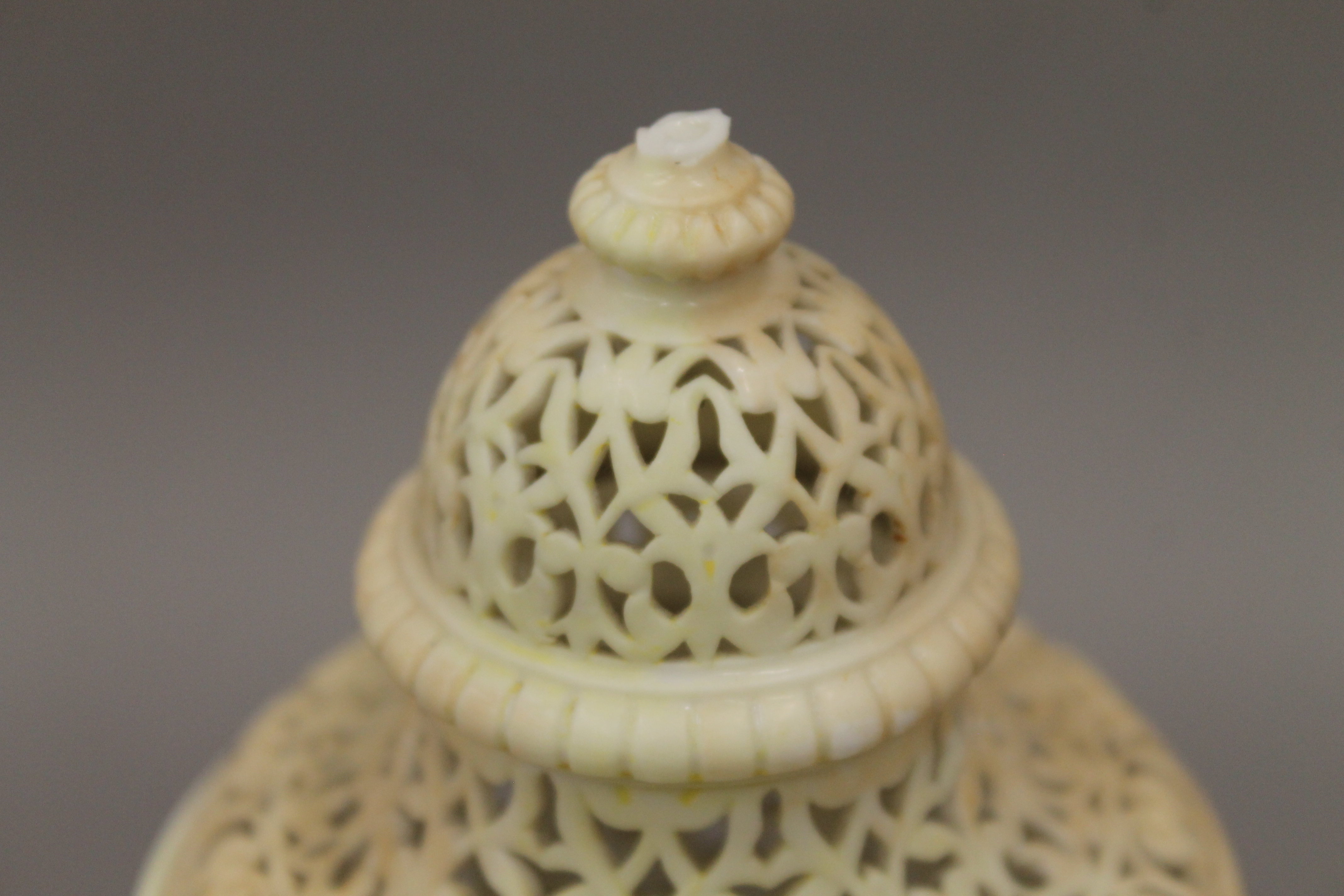 A Royal Worcester blush ivory porcelain reticulated lidded vase. 23 cm high. - Image 3 of 3