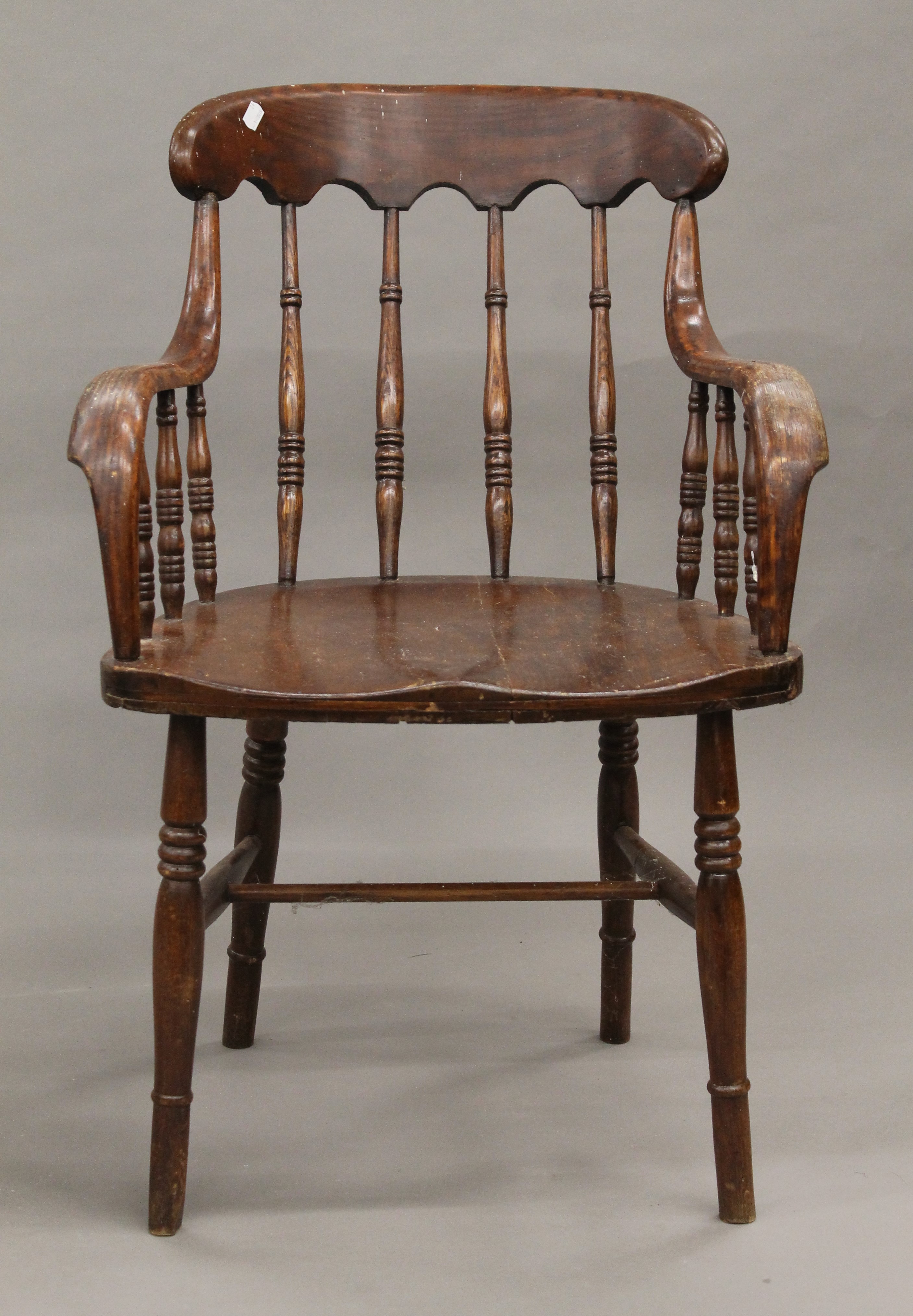 A Victorian elm seated stick back armchair and another. - Image 2 of 11