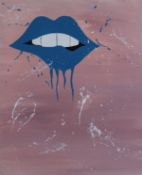 Contemporary oil on canvas, Blue Lips, unframed. 46 x 56 cm.