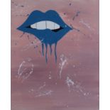 Contemporary oil on canvas, Blue Lips, unframed. 46 x 56 cm.