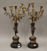 A pair of bronze mounted and gilt metal candelabra. Each approximately 53 cm high.