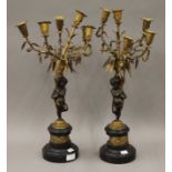 A pair of bronze mounted and gilt metal candelabra. Each approximately 53 cm high.