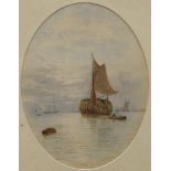 GEORGE STANFIELD WALTERS, Thames Haybarge, watercolour, signed, in an oval mount, framed and glazed.