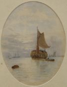 GEORGE STANFIELD WALTERS, Thames Haybarge, watercolour, signed, in an oval mount, framed and glazed.