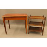 An early 20th century oak tea trolley and a modern side table. The former 59 cm long.