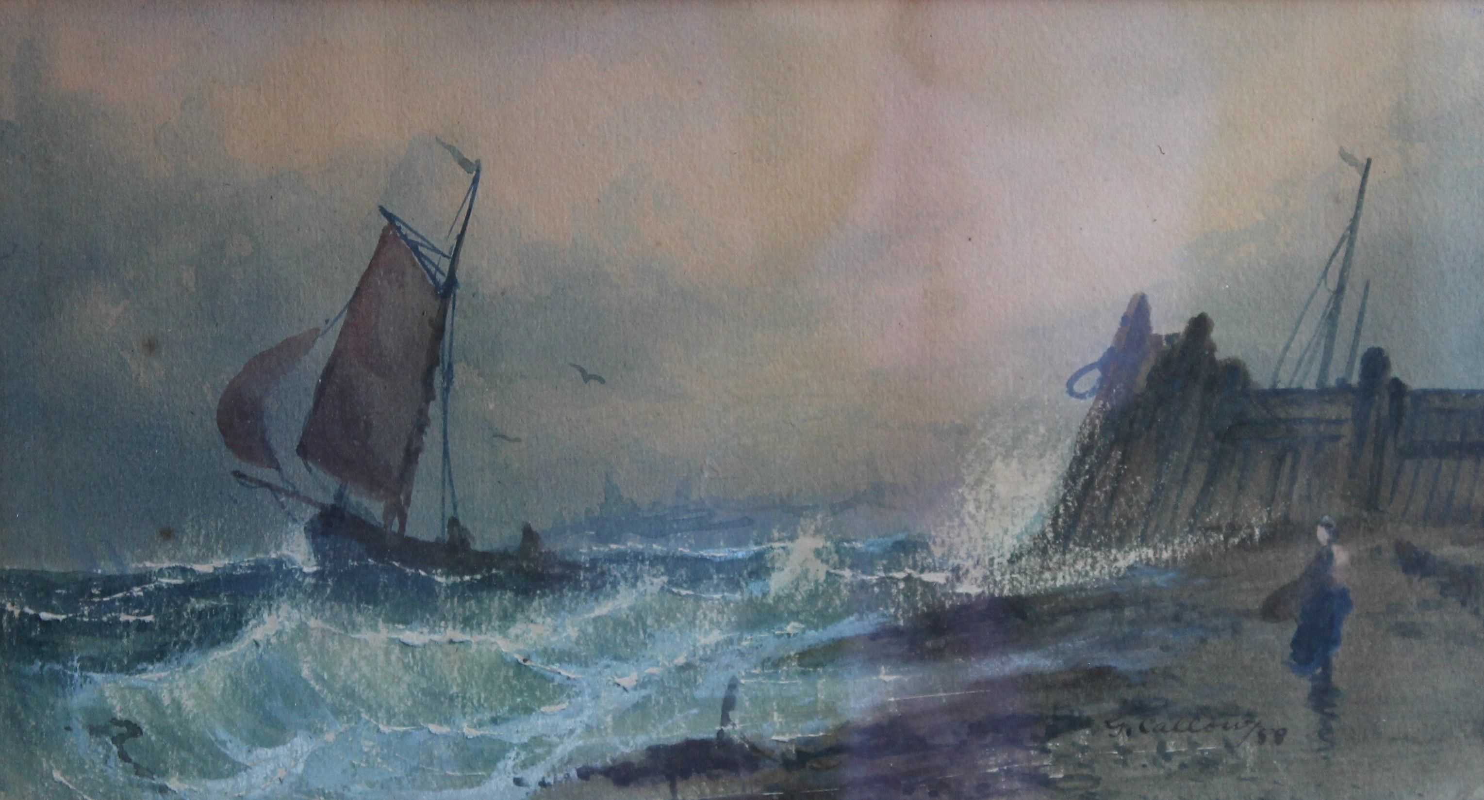 GEORGE DODGSON CALLOW (1829-1875) British, Waiting for the Catch during Rough Seas, watercolour,