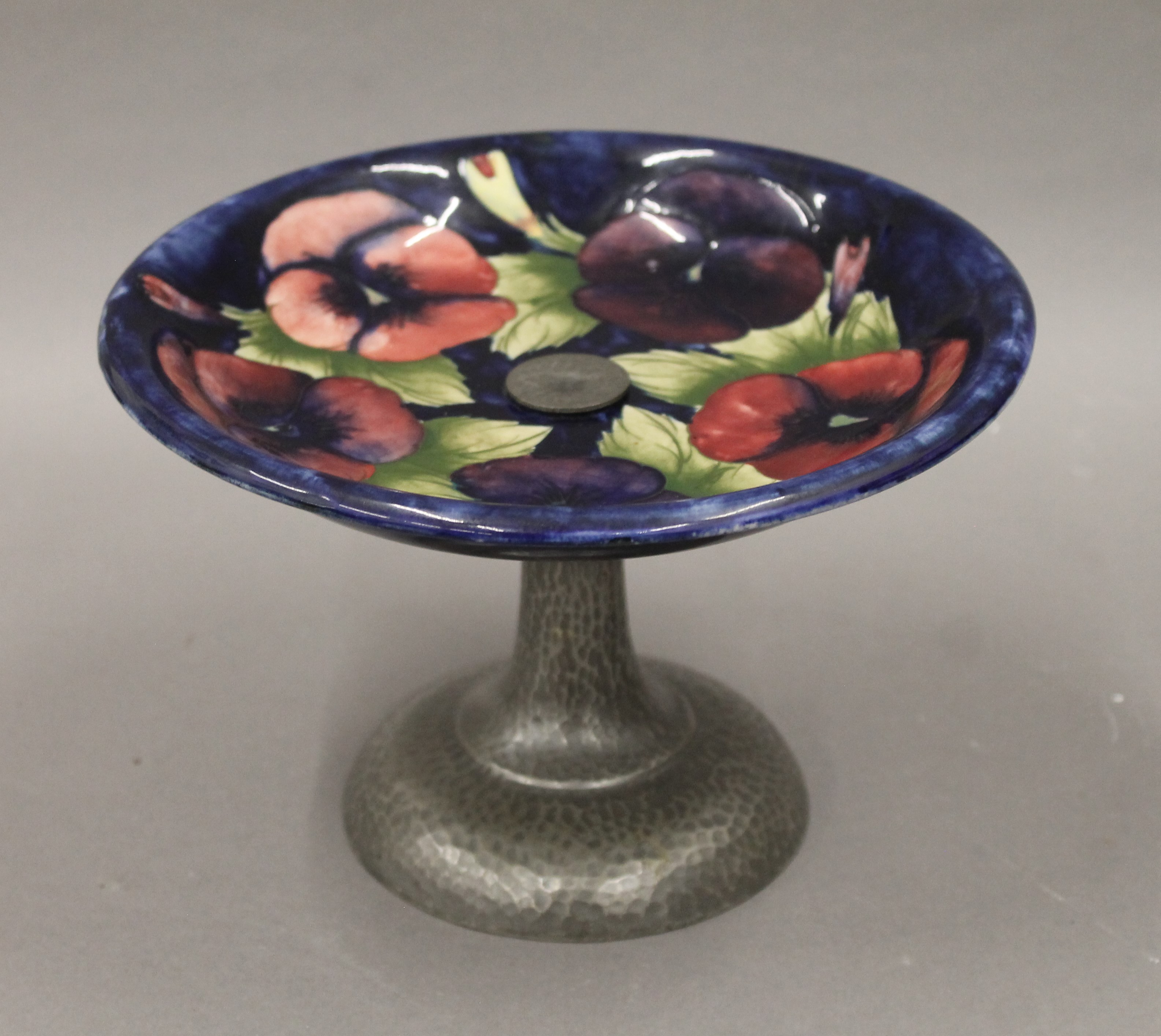 A Moorcroft tazza with beaten pewter base, together with another similar. The former 14.5 cm high. - Image 2 of 6
