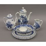 A collection of 18th century blue and white Worcester porcelain and other blue and white porcelain