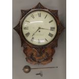 A 19th century mahogany fusee drop dial wall clock. 46 cm wide.