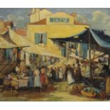 Continental Market Scene, oil on canvas, indistinctly signed, framed. 64.5 x 54.5 cm.