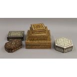 A collection of North African inlaid boxes.