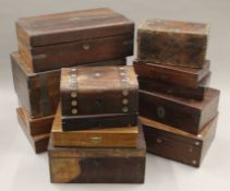 A quantity of various Victorian writing slopes and boxes.