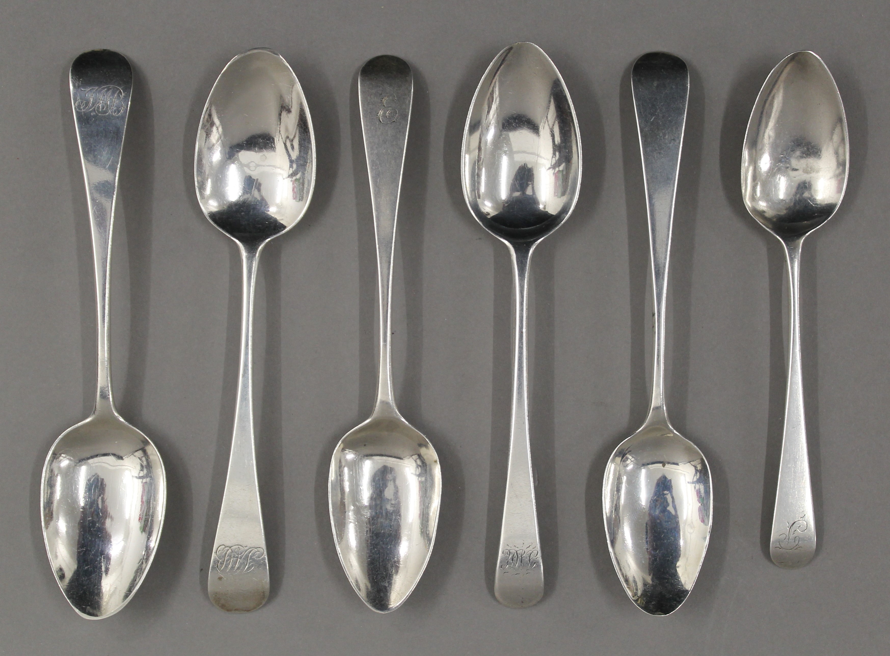 Six early 19th century Old English pattern teaspoons by William Bateman of London. 95.7 grammes.
