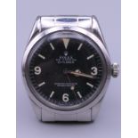 A Rolex Oyster Perpetual Explorer gentleman's wristwatch. 3.5 cm wide.