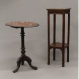 A Victorian inlaid chess table and a jardiniere stand. The latter 86.5 cm high.