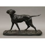 A patinated bronze model of a dog. 31 cm wide.