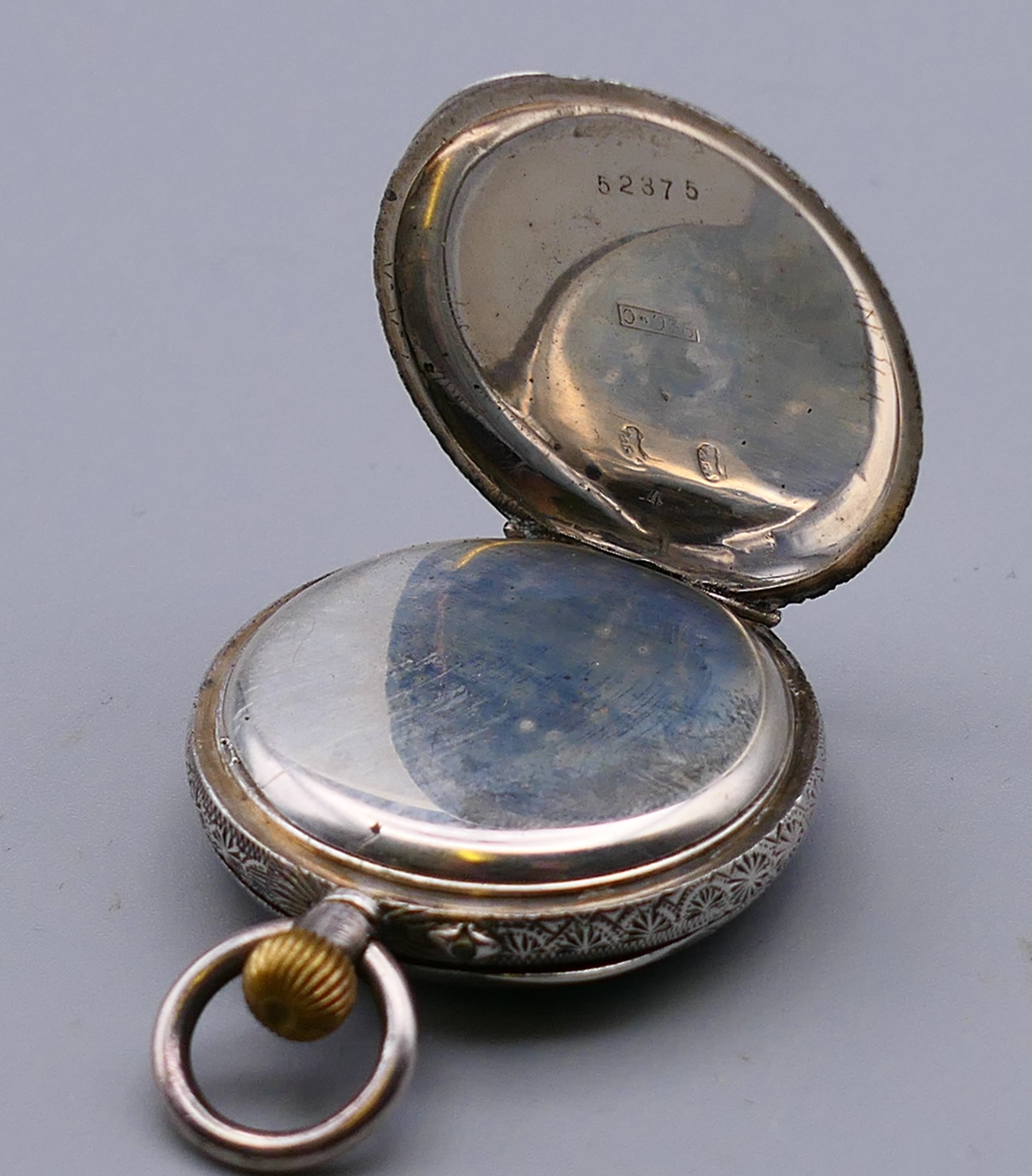 A 935 silver pocket watch. 3.25 cm diameter. - Image 5 of 12