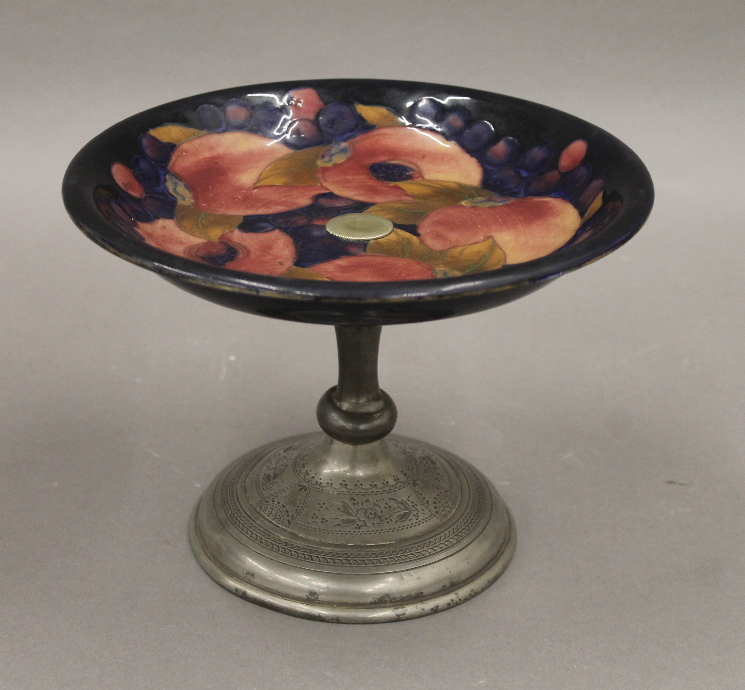 A Moorcroft tazza with beaten pewter base, together with another similar. The former 14.5 cm high. - Image 4 of 6