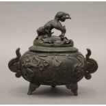 A small 19th century Chinese bronze censer. 11 cm high.