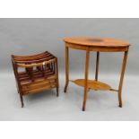 A mahogany Canterbury and a side table. The former 45 cm wide.