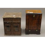 Two 1930s wooden cigarette vending machines. The largest 29 cm high.