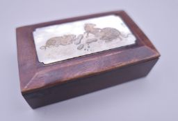 A Japanese mother-of-pearl mounted wooden box carved with rats. 7.5 cm wide.