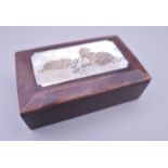 A Japanese mother-of-pearl mounted wooden box carved with rats. 7.5 cm wide.