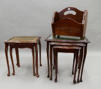 Two nests of tables and a magazine rack.