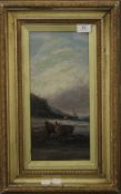 19TH CENTURY SCHOOL, Boats on a Beach, oil on board, unsigned, framed and glazed. 16.5 x 36 cm.