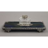 A silver mounted agate ink stand. 17.5 cm long.