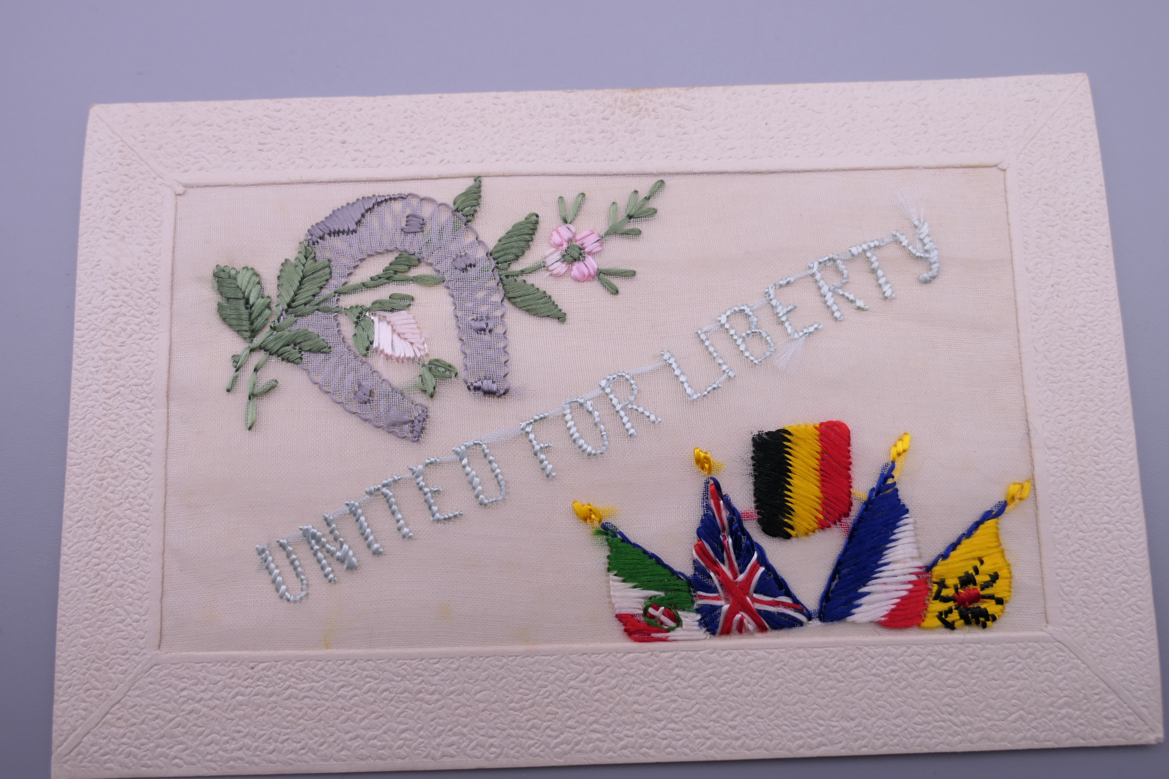 Seventeen World War I embroidered silk postcards including some with note cards. - Image 18 of 26
