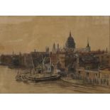 Circle of W L WYLLIE, Thames Scene with St Paul's Cathedral Beyond, watercolour, unsigned,