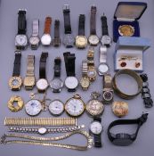 A quantity of various watches, pocket watches and jewellery.