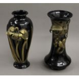 Two Japanese lacquered bronze vases. The largest 31 cm high.