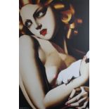 TAMARA DE LEMPICKA (1898-1980) Polish, Lady with a Dove, print on canvas, unframed. 49 x 75 cm.