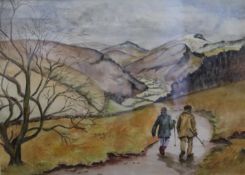 V WETHERALL, A Walk in the Hills, watercolour, framed and glazed. 28 x 20.5 cm.