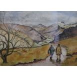 V WETHERALL, A Walk in the Hills, watercolour, framed and glazed. 28 x 20.5 cm.