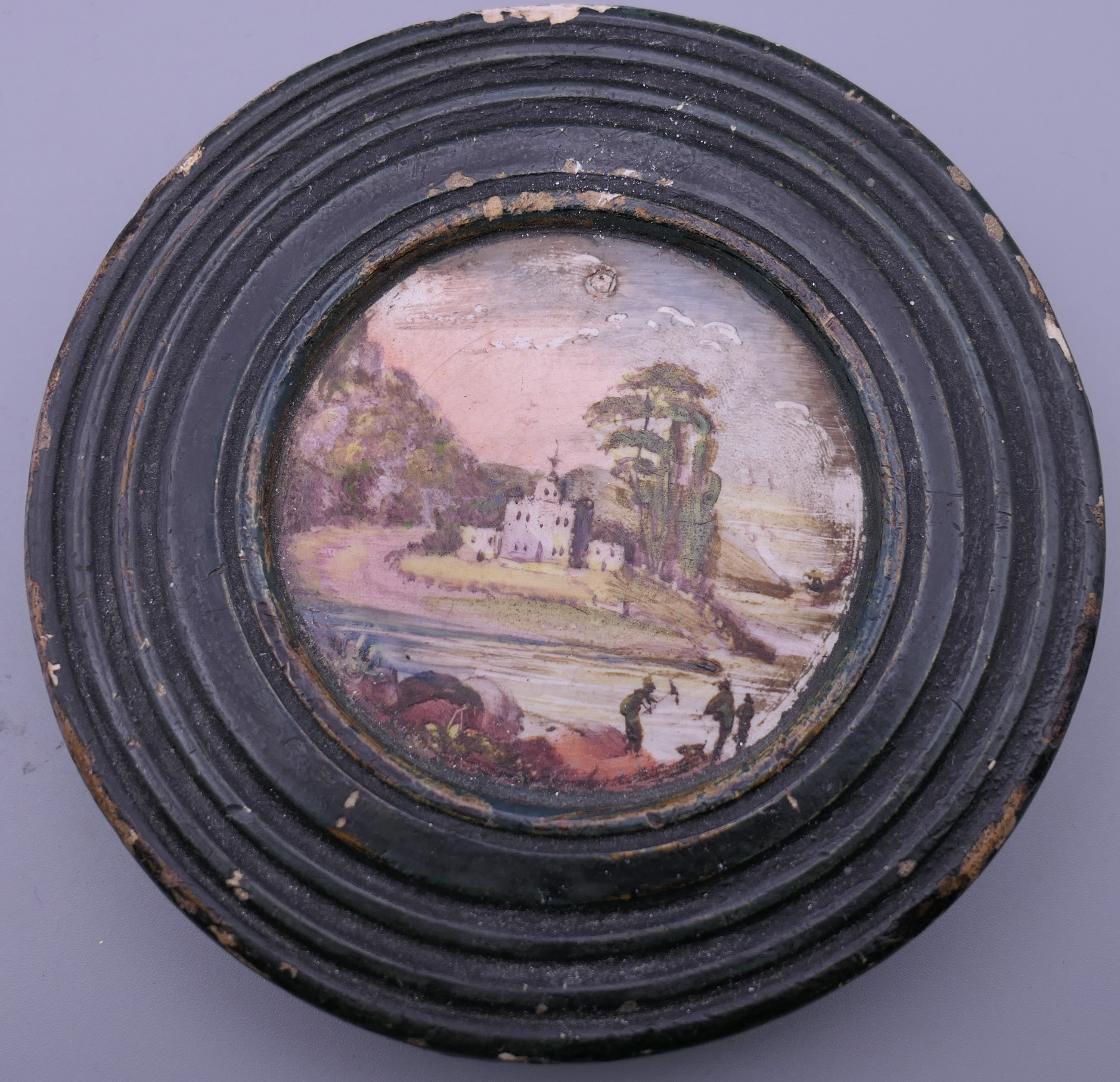 A Delft tile and two 19th century painted plaques. The former 12.5 cm wide. - Image 8 of 13