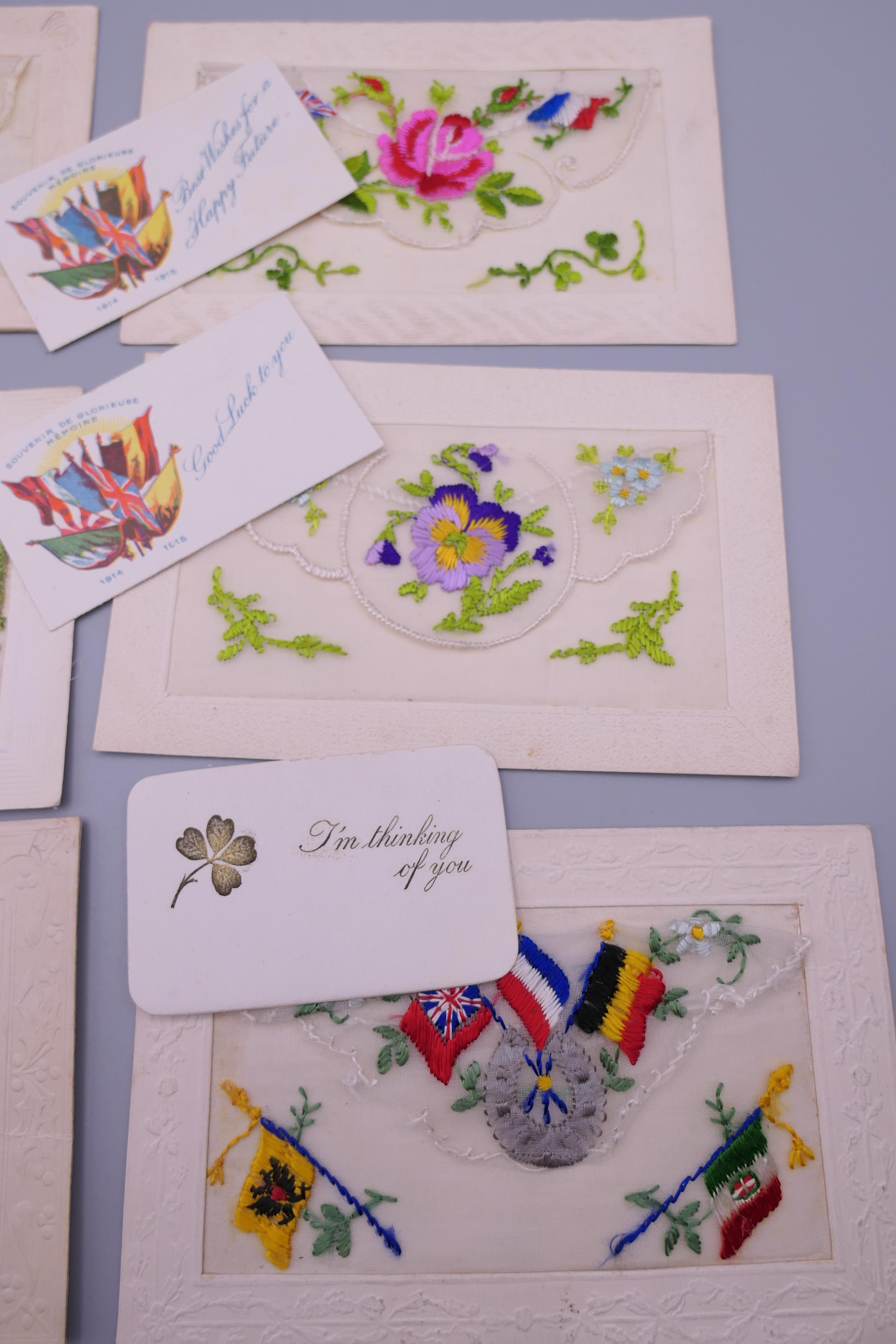 Seventeen World War I embroidered silk postcards including some with note cards. - Image 6 of 26