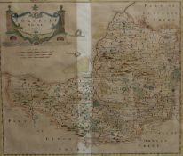 A framed antique map of Somersetshire by Robert Morden,