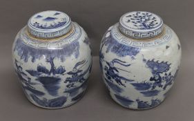 A pair of Chinese blue and white porcelain ginger jars. 27 cm high.