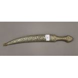 A 19th century Persian dagger with gold decoration. 43 cm long.