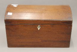 A 19th century mahogany domed top box. 36 cm wide.