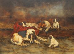 STEPHEN CLARK, Mother Foxhound with Litter, oil on canvas laid down, signed, framed. 59 x 44 cm.