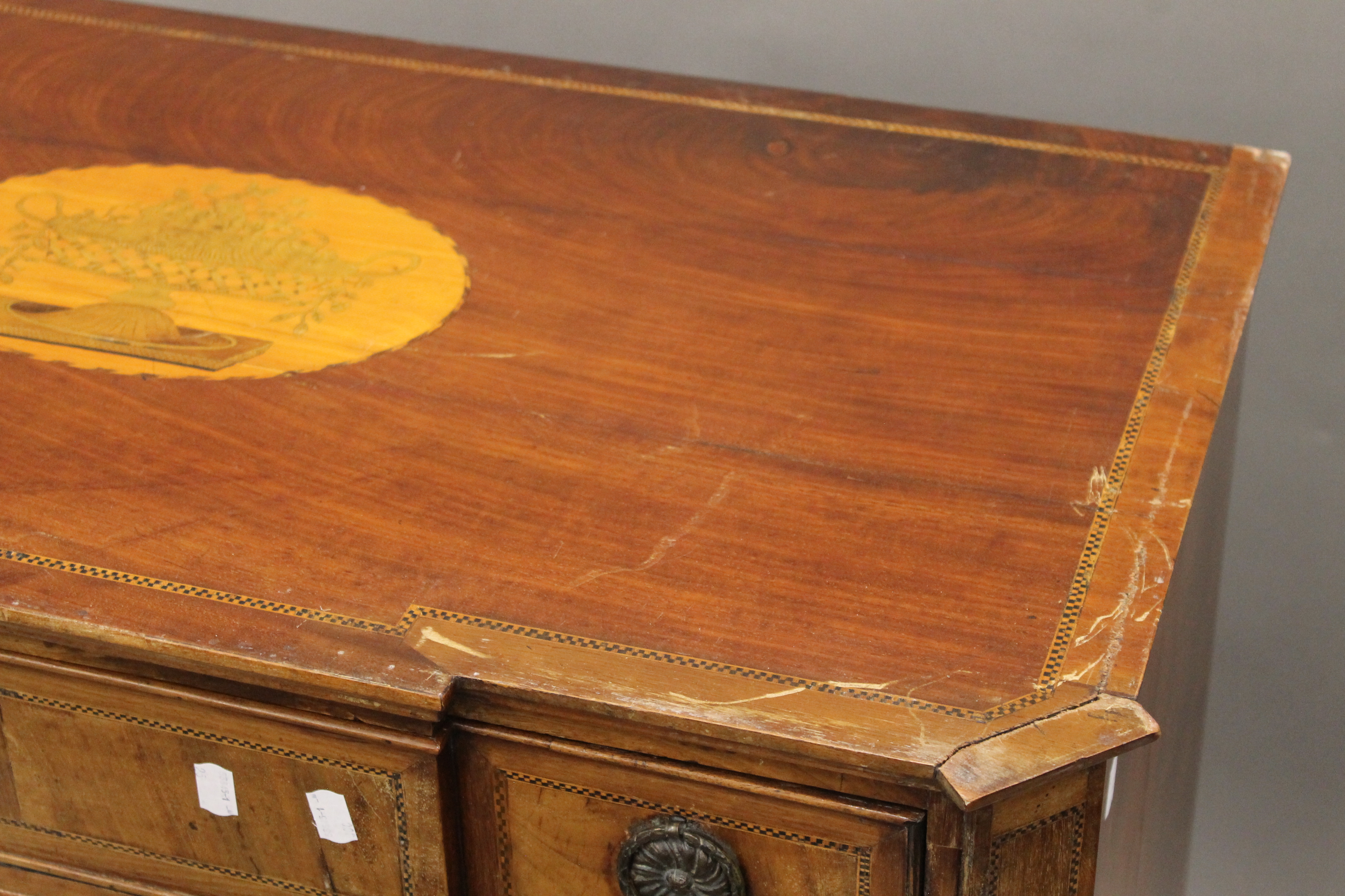 A 19th century inlaid mahogany breakfront chest of drawers. 96.5 cm wide. - Image 5 of 14