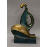 A green and gold painting bronze abstract sculpture. 58 cm high.