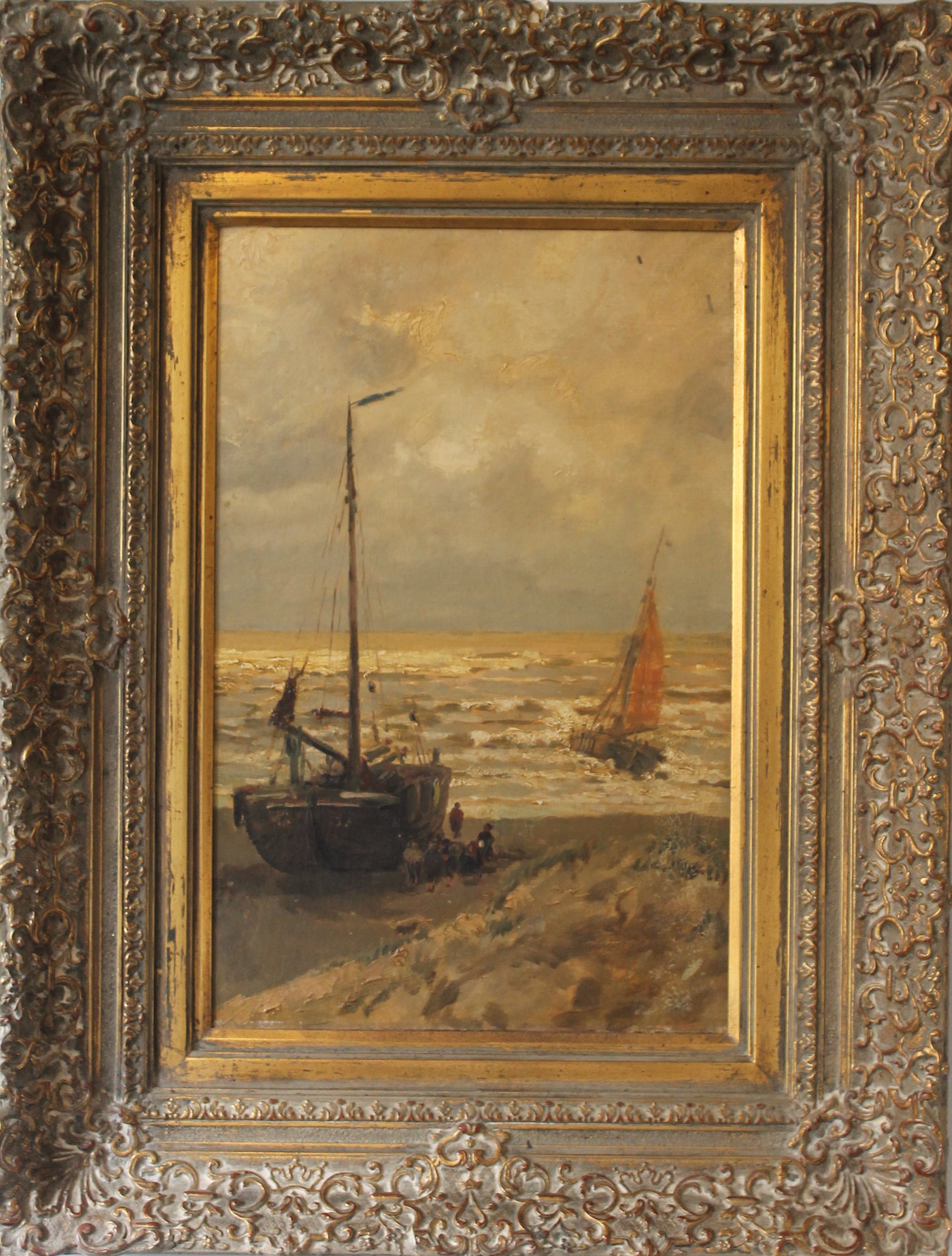 DUTCH SCHOOL, Fishing Boats on a Beach, oil on canvas. 28.5 x 44.5 cm. - Image 2 of 2