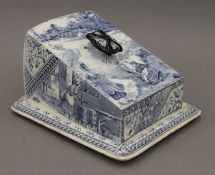 A Victorian blue and white porcelain cheese dome. 17 cm wide.