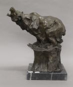 An abstract bronze model of a bear mounted on a plinth base. 38 cm high.