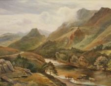 IRIS M HOWARD After SIDNEY RICHARD PERCY, A View of Borrowdale, oil on board, signed, framed.